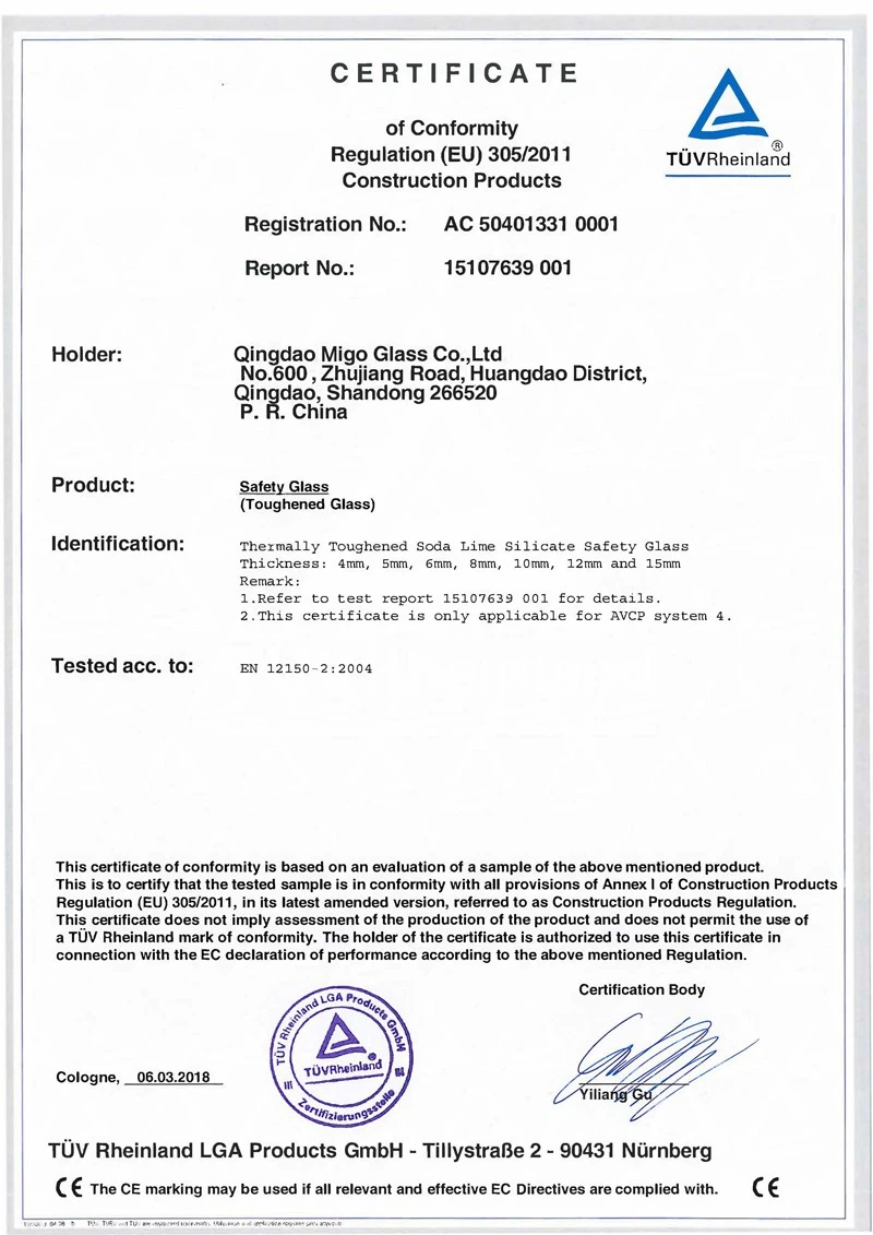 safety glass certificate at MIGO GLASS
